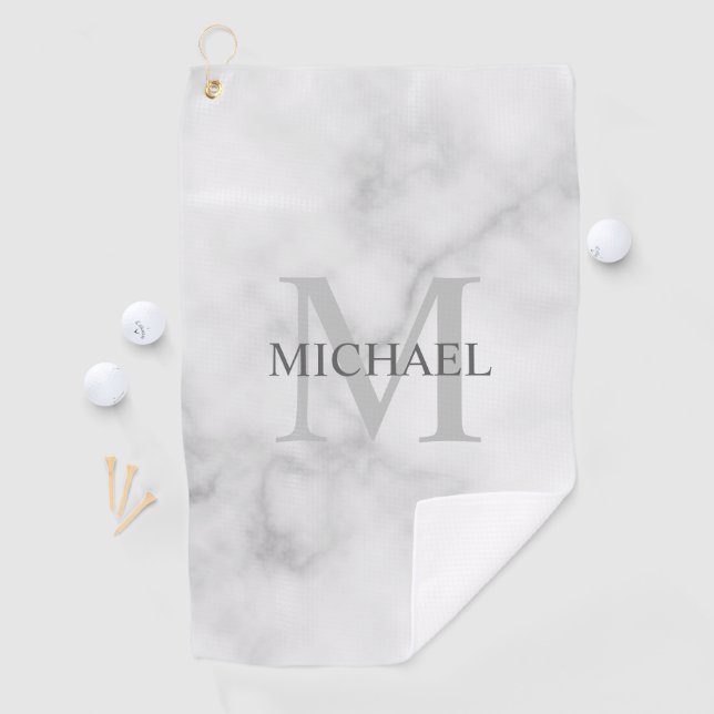 Personalised Classic Monogram and Name Marble Look Golf Towel (InSitu)