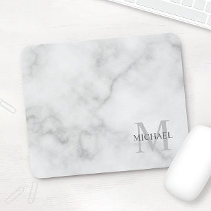 Personalised Classic Monogram and Name Marble Look Mouse Pad