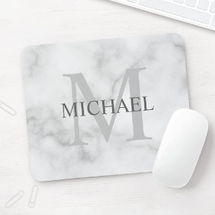Personalised Classic Monogram and Name Marble Look Mouse Pad