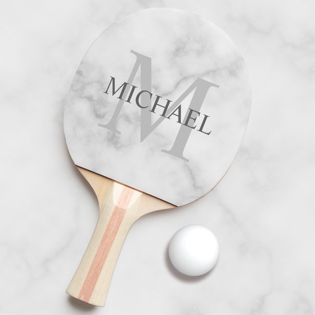 Personalised Classic Monogram and Name Marble Look Ping Pong Paddle (Creator Uploaded)