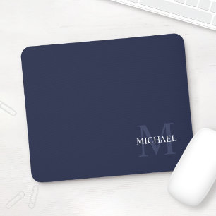 Personalised Classic Monogram and Name Navy Blue Mouse Pad