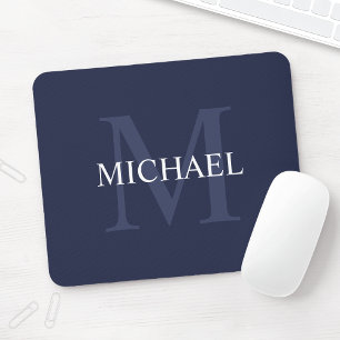 Personalised Classic Monogram and Name Navy Blue Mouse Pad