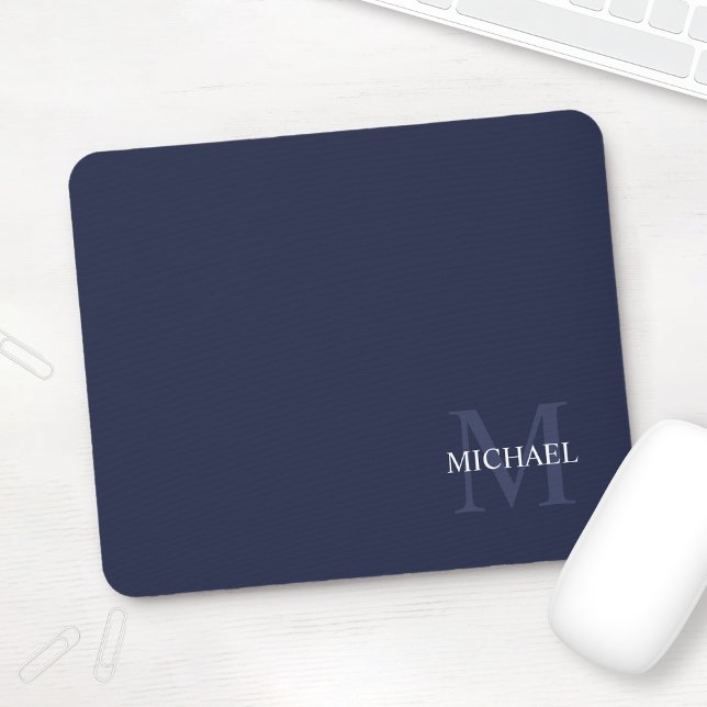 Personalised Classic Monogram and Name Navy Blue Mouse Pad (Creator Uploaded)