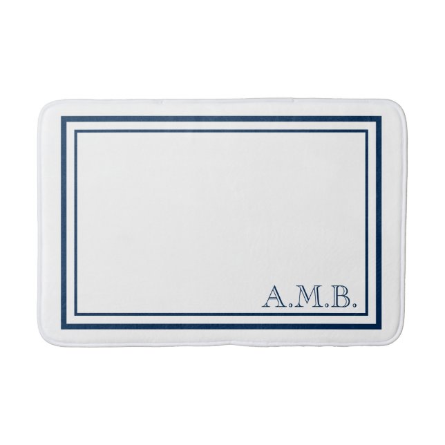 Personalised Classic Navy Blue Monogram Bath Mat (Front)