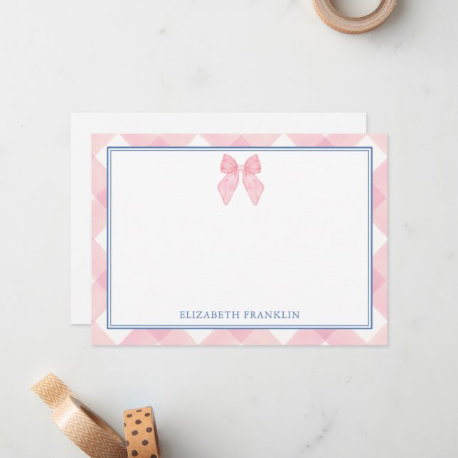 Personalised Classic Pink Gingham Girls Gift Card (Front/Back In Situ)