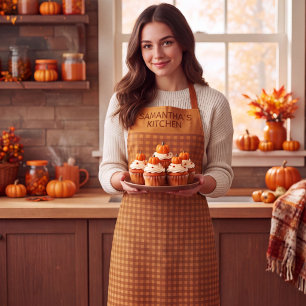 Personalised Classic Pumpkin Fall Gingham Plaid Apron