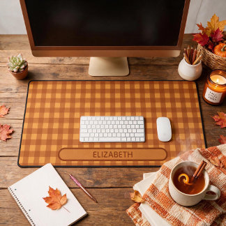 Personalised Classic Pumpkin Fall Gingham Plaid Desk Mat