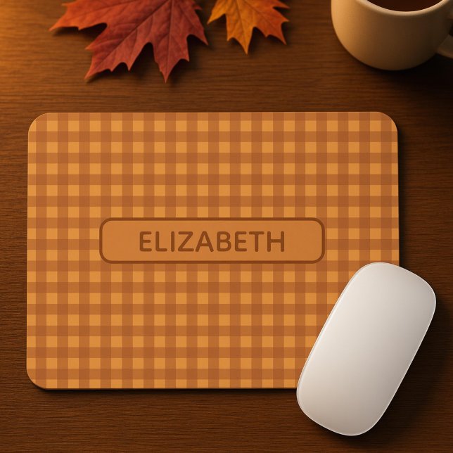 Personalised Classic Pumpkin Fall Gingham Plaid Mouse Pad (Creator Uploaded)