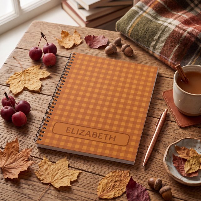 Personalised Classic Pumpkin Fall Gingham Plaid Notebook (Creator Uploaded)