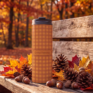 Personalised Classic Pumpkin Fall Gingham Plaid Thermal Tumbler