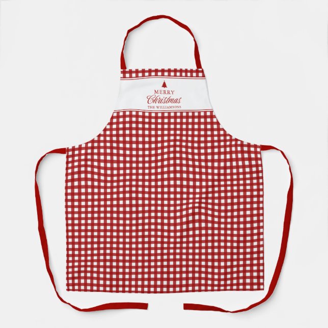 Personalised Classic Red Gingham Christmas  Apron (Front)