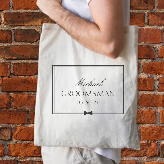 Personalised Classic Simple Bowtie Groomsman Tote Bag (Creator Uploaded)