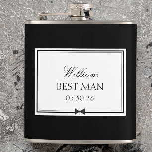 Personalised Classic Simple Bowtie Modern Best Man Hip Flask