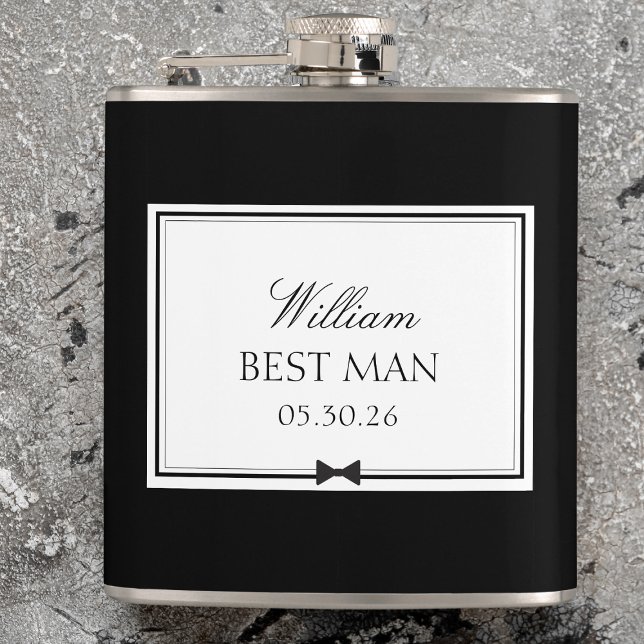 Personalised Classic Simple Bowtie Modern Best Man Hip Flask (Creator Uploaded)