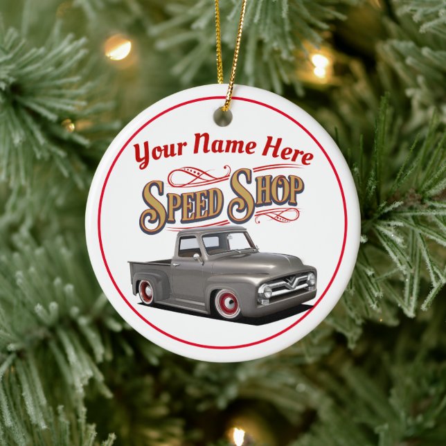 Personalised Classic Truck Speed Shop Ceramic Ornament (Tree)