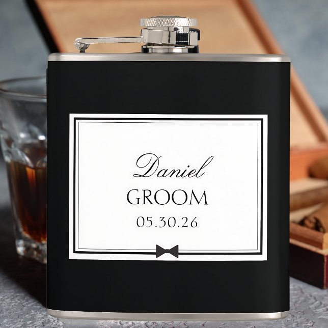 Personalised Classic Wedding Simple Bowtie Groom Hip Flask (Creator Uploaded)