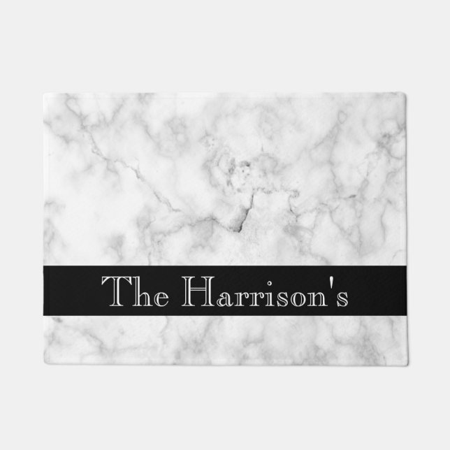 Personalised Classic White Grey and Black Marble Doormat (Front)