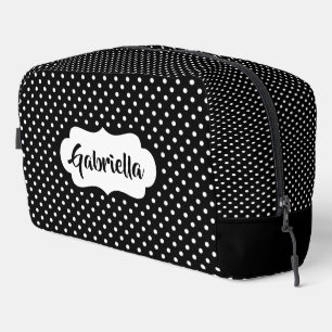 Personalised Classic White Polka Dots On Black Dopp Kit