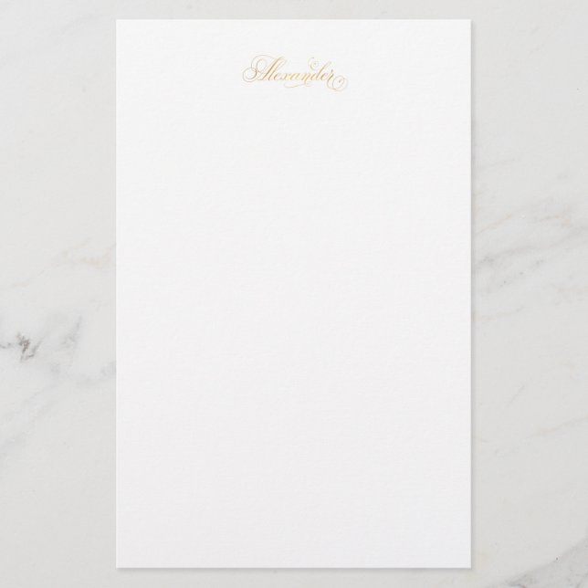 Personalised Classical Script Alexander Gold Black Stationery (Front)
