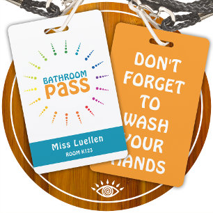 Personalised Classroom Bathroom Pass Teachers Card ID Badge