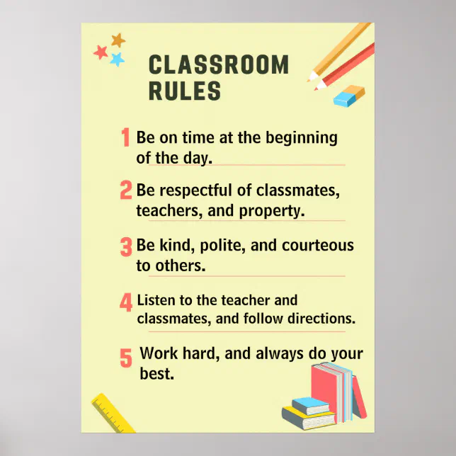Rules Back Personalised Classroom Rules for back to school Poster | Zazzle