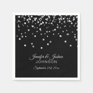 Personalised Classy Black Silver Confetti Wedding Napkin
