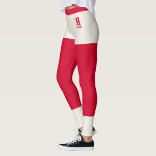 Personalised Classy Cherry Red Solid Ivory Accents Leggings