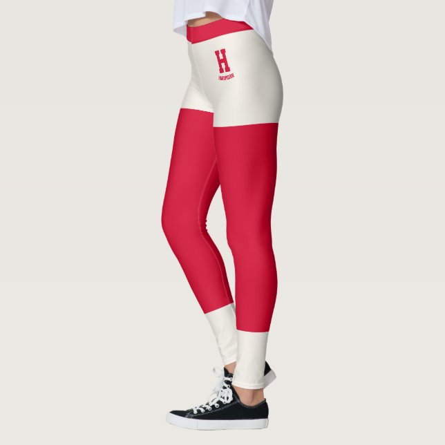Personalised Classy Cherry Red Solid Ivory Accents Leggings (Left)