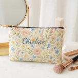 Personalised Classy French Floral Art Pattern Accessory Pouch<br><div class="desc">Elevate your daily style with a classic French shabby chic pattern that features a botanical floral design. This design showcases beautifully arranged pastel blush pink roses, light blue daisies, sunny yellow daisies, and sage green leaves, all set against an ivory background. There is also ample space to customise or personalise...</div>