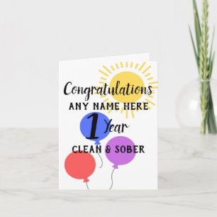Personalised Clean and Sober card bright colours