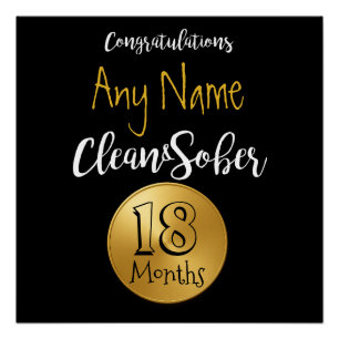 Personalised clean sober birthday anniversary gift poster
