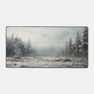 Personalised Clearing in a Snowy Forest Desk Mat