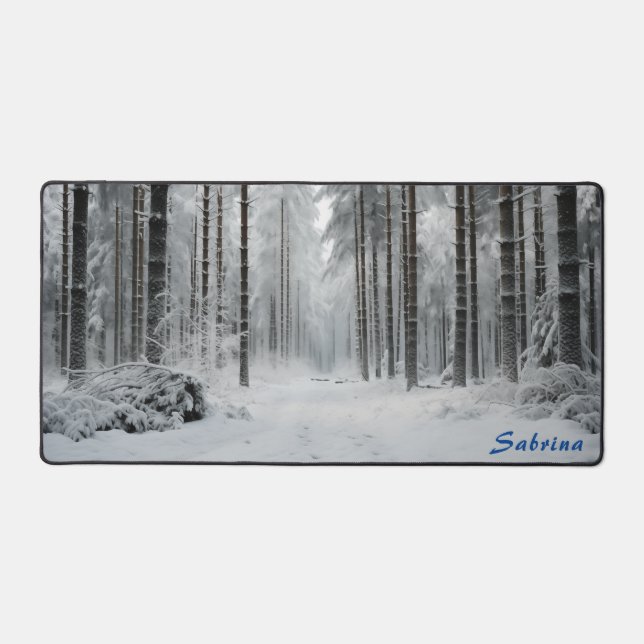 Personalised Clearing in a Snowy Forest Desk Mat (Front)
