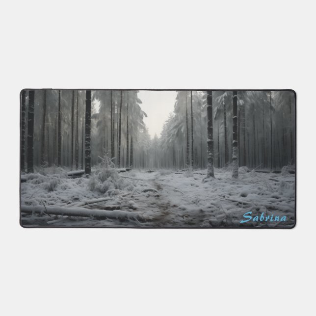 Personalised Clearing in a Snowy Forest Desk Mat (Front)