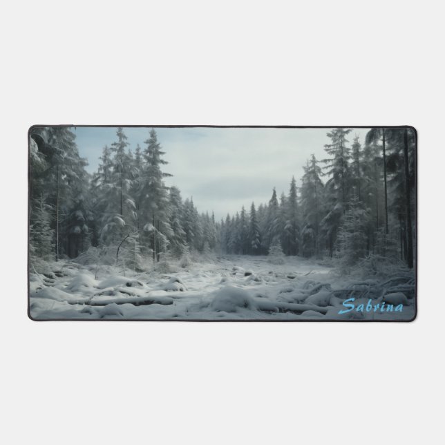 Personalised Clearing in a Snowy Forest Desk Mat (Front)