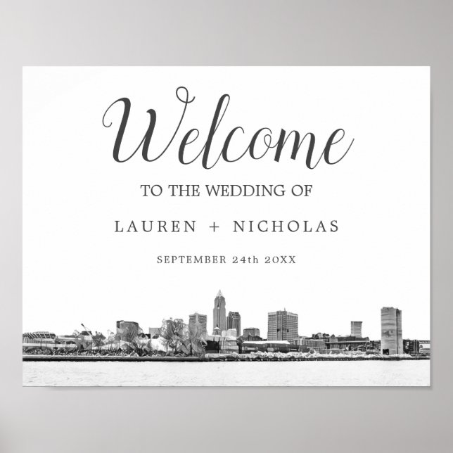 Personalised Cleveland Skyline Wedding Welcome Poster (Front)