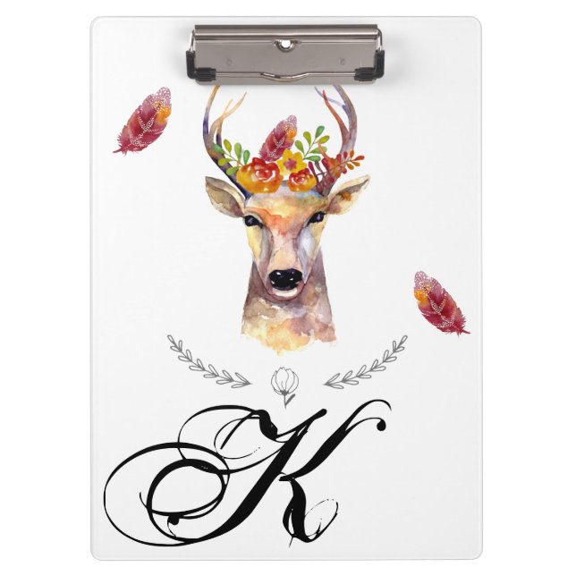 Personalised Clip Board boho deer Buck head Browni (Front)