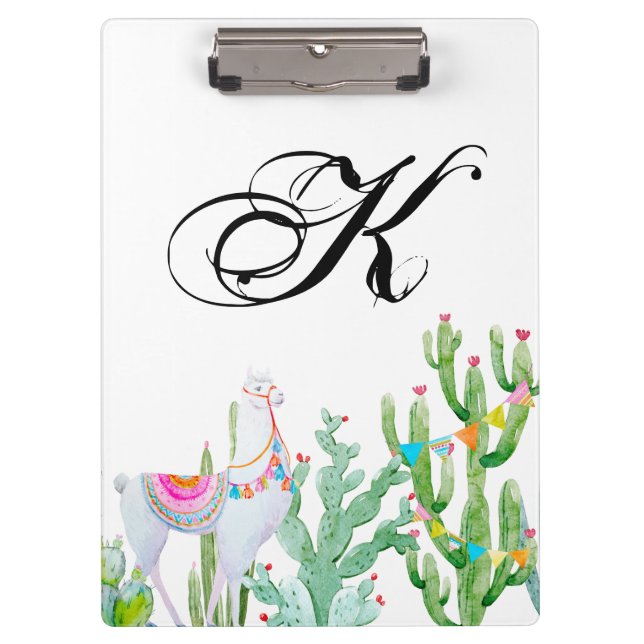 Personalised Clip Board Boho Llama Bohemian Cacti (Front)