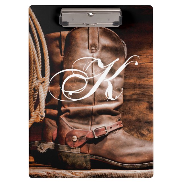 Personalised Clip Board Cowboy Boots Barn Wood Rus (Front)