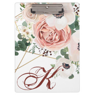 Personalised Clip Board Geometric Garden Rose Anem