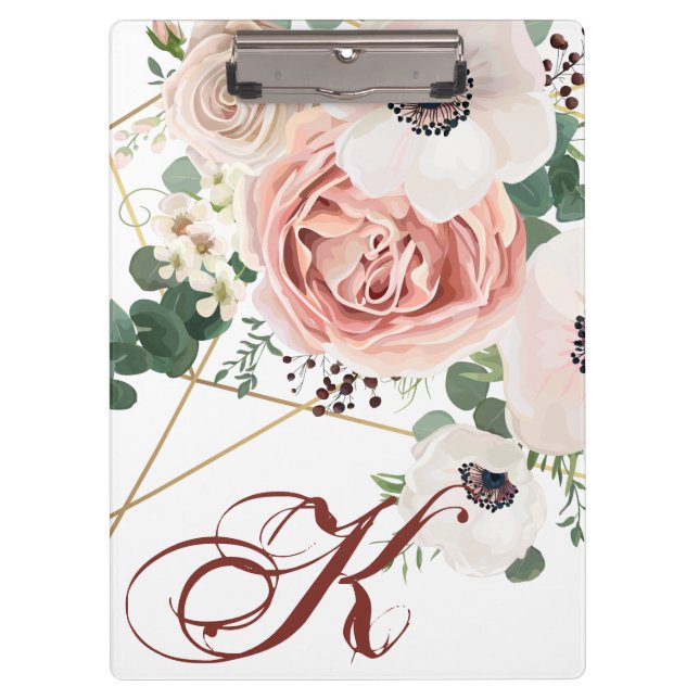 Personalised Clip Board Geometric Garden Rose Anem (Front)
