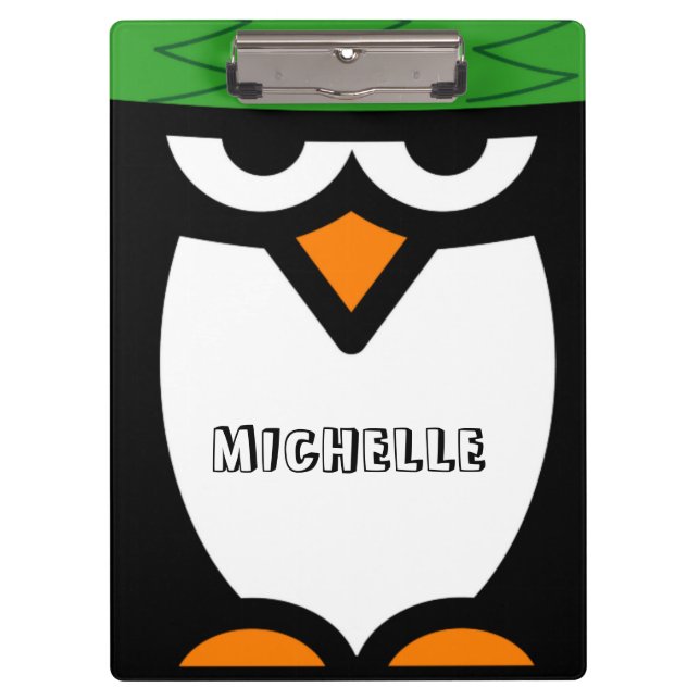 Personalised clipboard with funny penguin cartoon (Front)