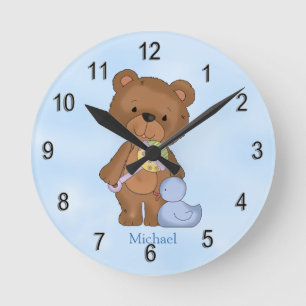 Personalised Clock Baby Boy Teddy Bear