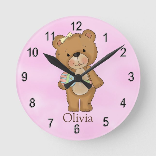 Personalised Clock Baby Girl Teddy Bear (Front)