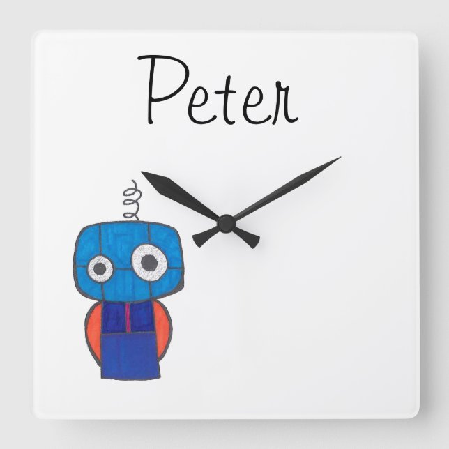 Personalised Clock for Kids - Robot Theme (Front)