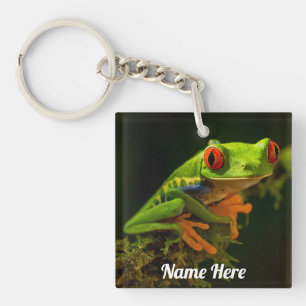 Personalised Close up of a Red Eyed Tree Frog Key Ring