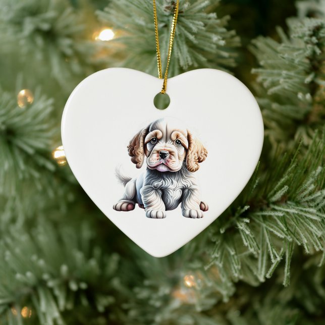 Personalised Clumber Spaniel Puppy Ceramic Ornament (Tree)
