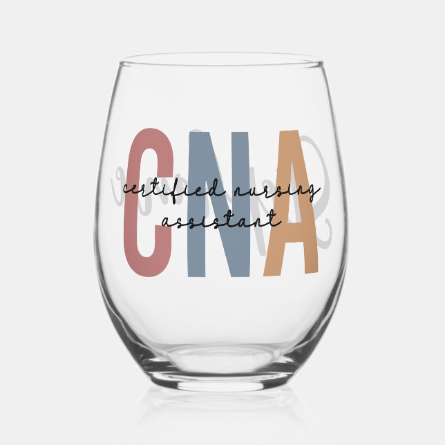 Personalised CNA Retro Certified Nursing Assistant Stemless Wine Glass (Front)