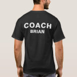 Personalised Coach Black Bold Text T-Shirt<br><div class="desc">Solid Black Security T-Shirt with Bold Text. Ideal for many Sports including gymnast athletics,  tennis,  netball,  swimming,  soccer,  ice hockey,  football,  table tennis,  volleyball,  basketball,  hockey,  gymnastics,  baseball,  wrestling,  volleyball and softball.</div>