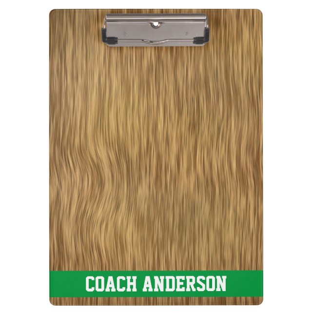 Personalised Coach Clipboard On Faux Wood Backdrop (Front)
